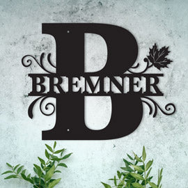 "B" Personalized Split Letter Monogram with Maple Leaf -  Family Name Metal Wall Art - Image 2