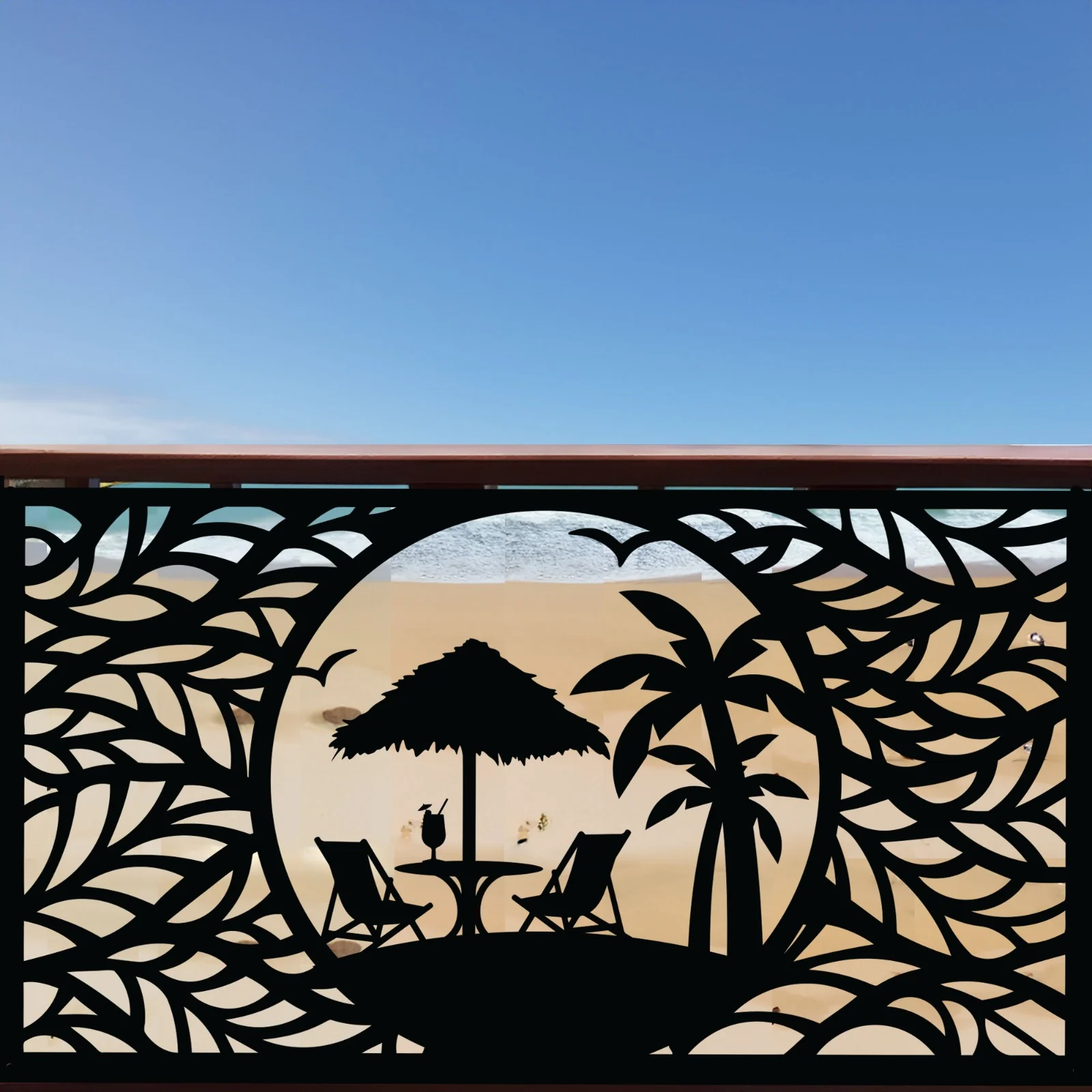 Beach Scene Metal Panel Privacy Screen | Decorative Outdoor Garden Panel