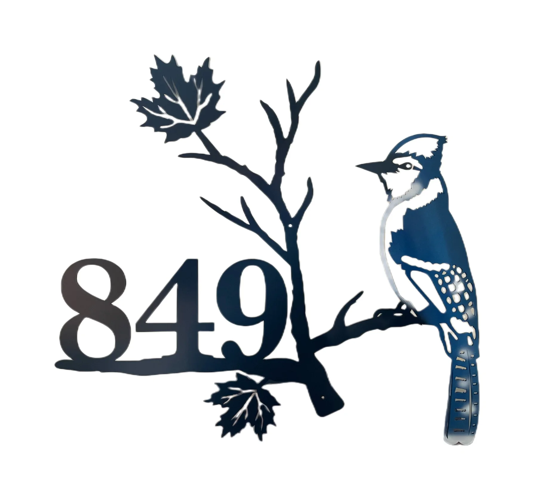 Blue Jay Metal House Sign | Customizable House Number Sign | Metal Bird Artwork - Image 2