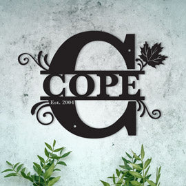 "C" Personalized Split Letter Monogram with Maple Leaf - Family Name Metal Wall Art - Image 2