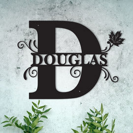 "D" Personalized Split Letter Monogram with Maple Leaf -  Family Name Metal Wall Art - Image 2