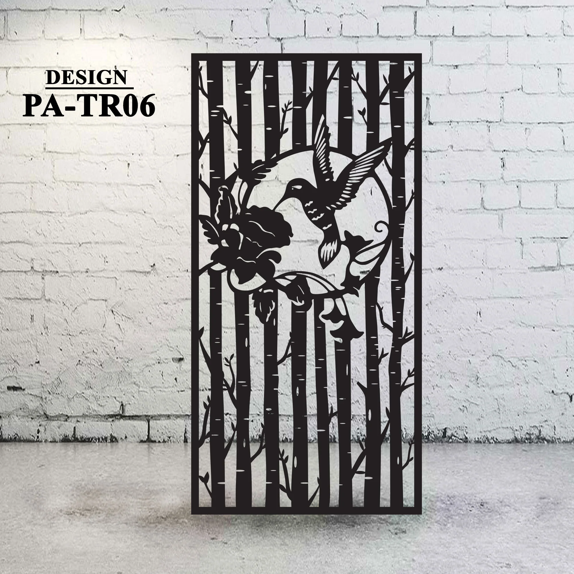 Metal Panel Privacy Screen for Deck | Decorative Backyard Gate with Hummingbird Design & Birch Tree
