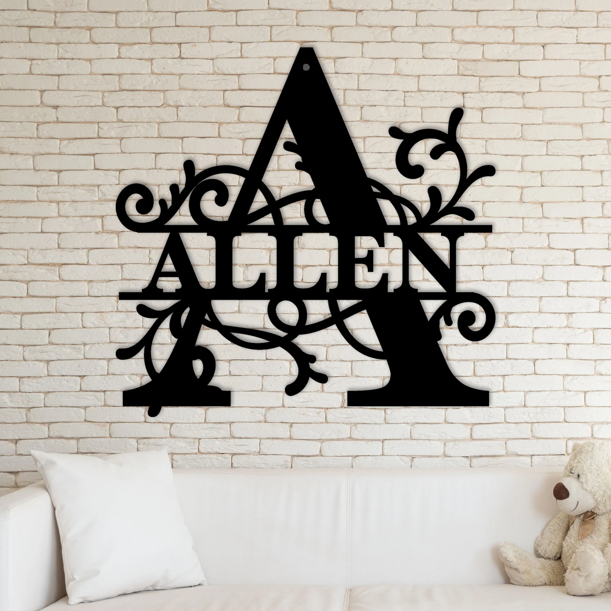 'A' Monogram - Personalized Split Letter Family Name Metal Wall Art - Image 3
