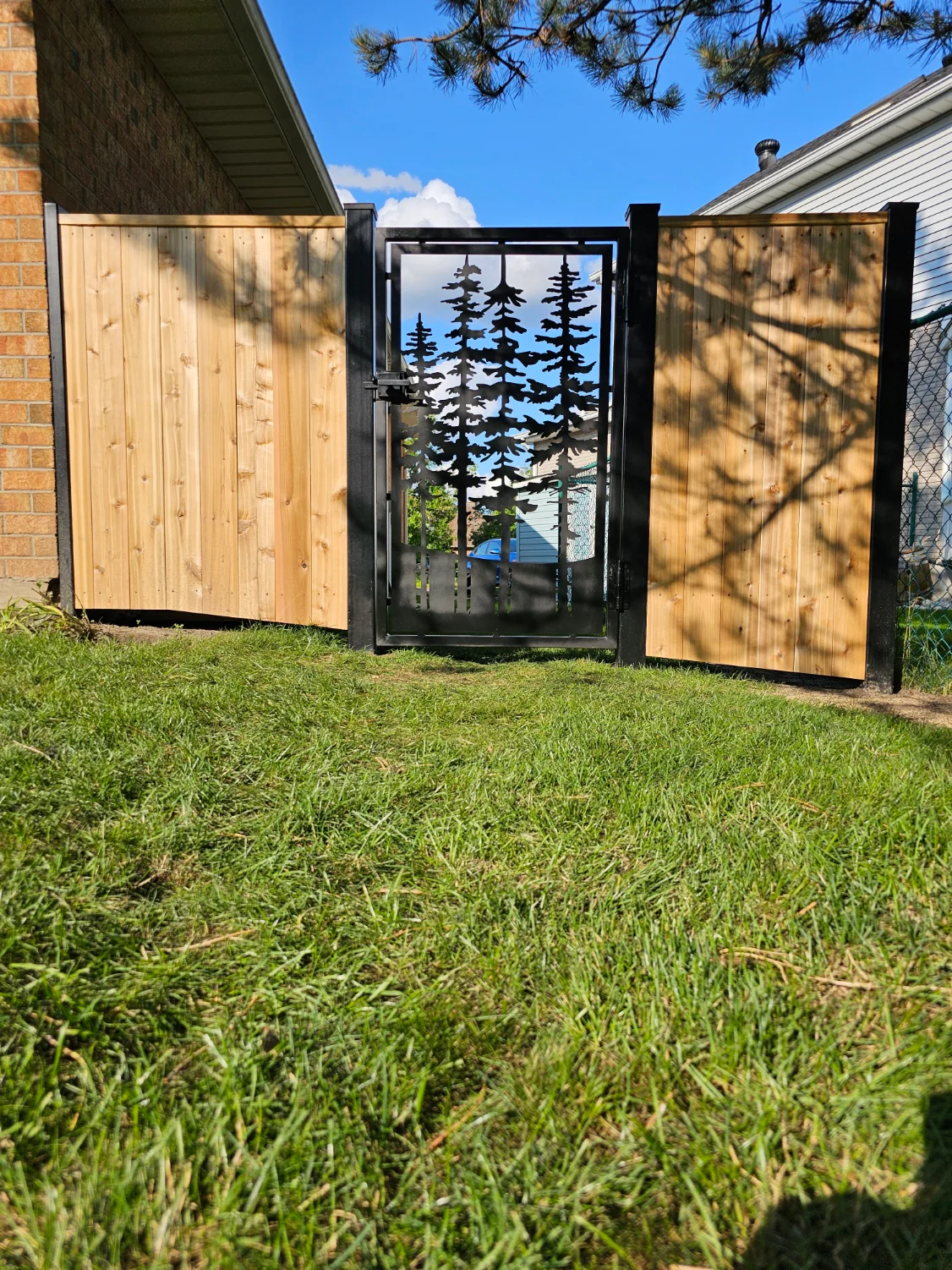 Metal Panel Privacy Screen for Deck | Pine Tree Backyard Gate - TR11 - Image 3