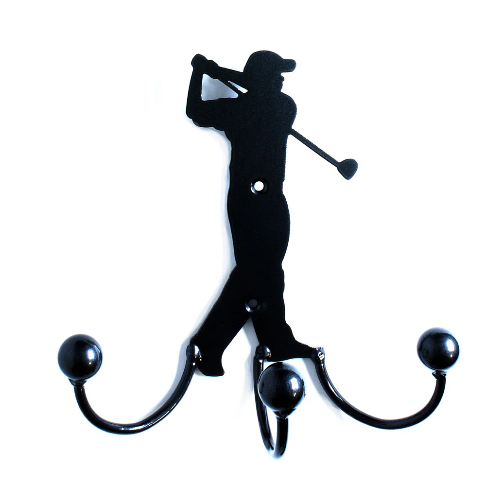 Metal Male Golfer Wall Art With Holders for Medals , Coats, Jackets, Awards + Hang Golf Items. Great Birthday Gifts
