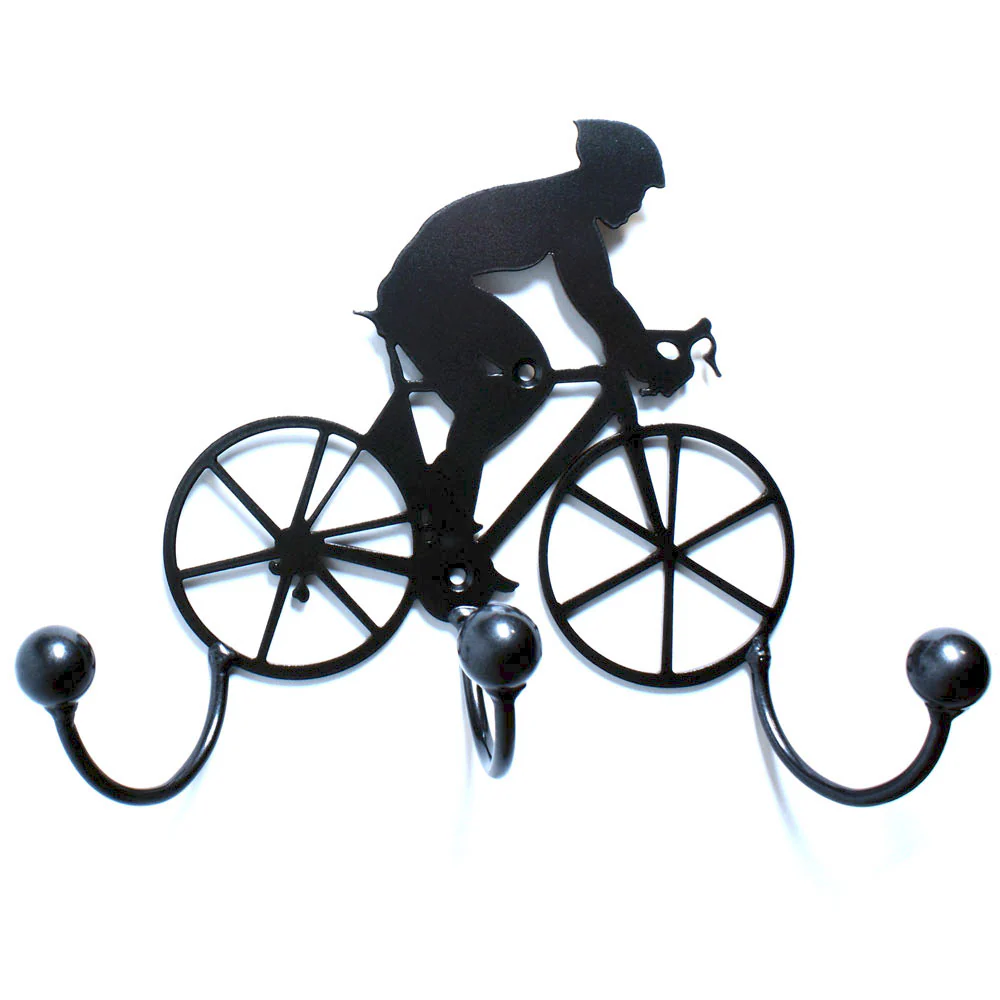 Metal Wall Art Racing Bike: Cycling Coach Gift + Cyclist Award Holder. Wall Mounted Bicycle n Rider Silhouette + Hooks. Sports Award Holders - Image 2