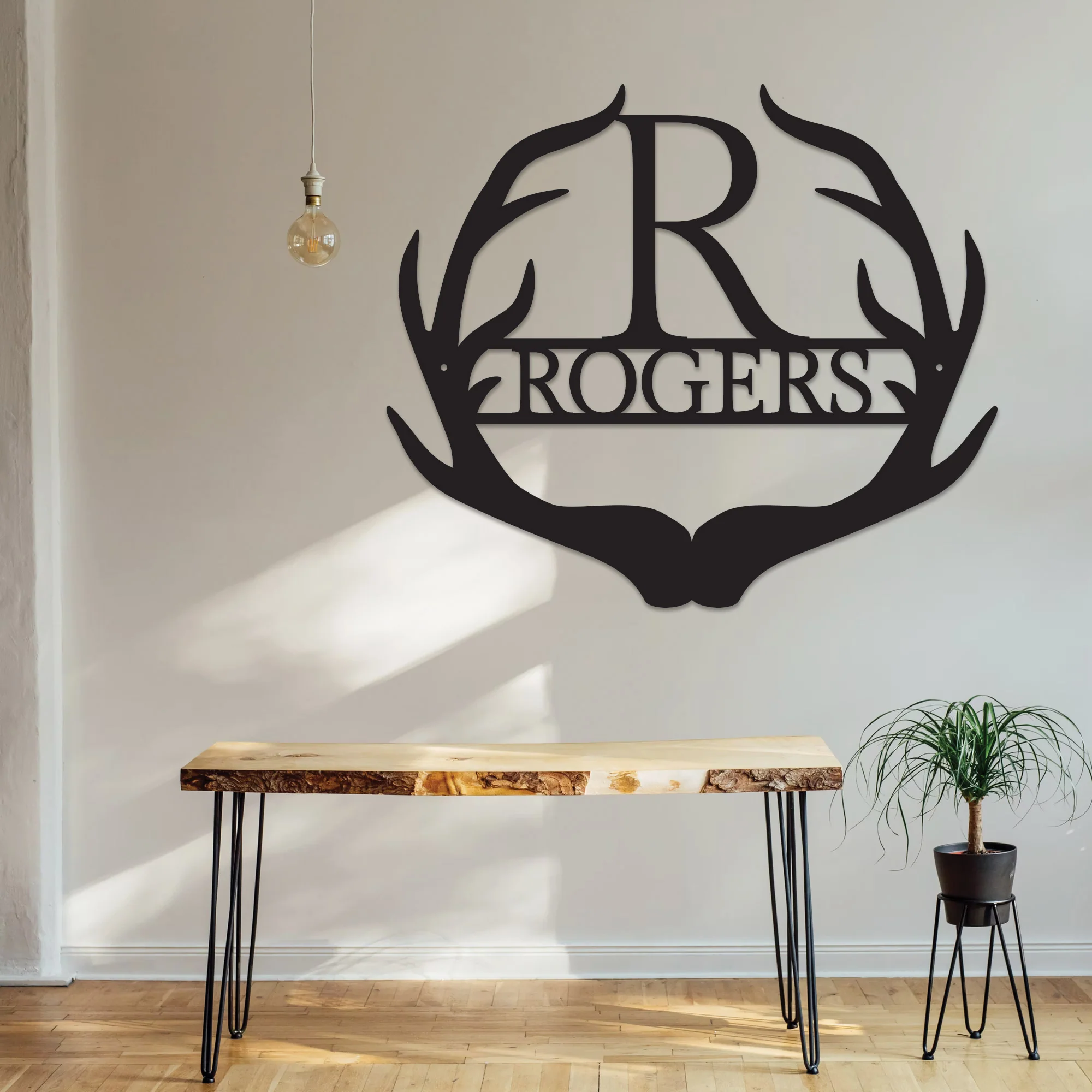 Personalized Deer Antler Split Letter Monogram Sign - Family Name Metal Wall Art