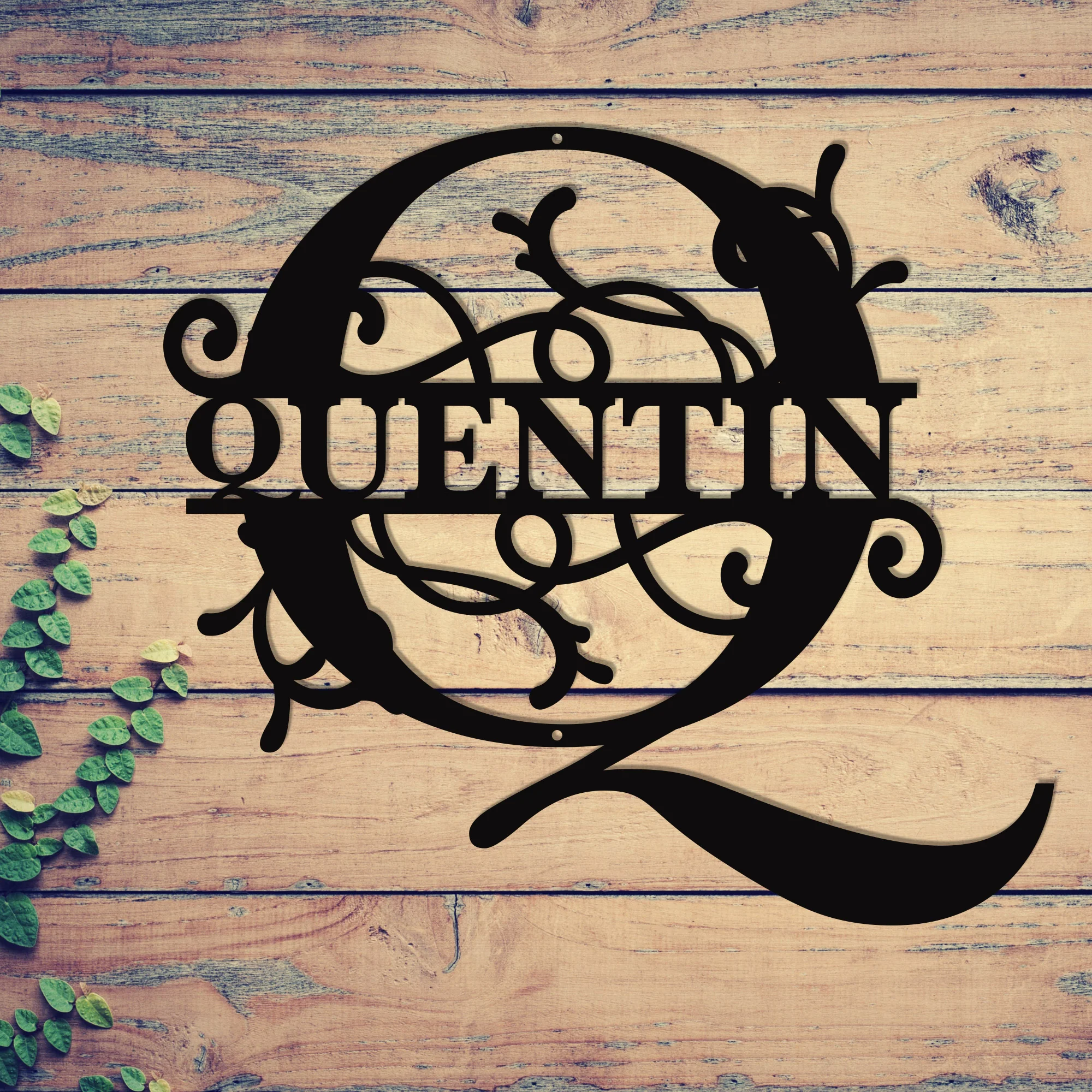 "Q" Personalized Split Letter Monogram - Family Name Metal Wall Art