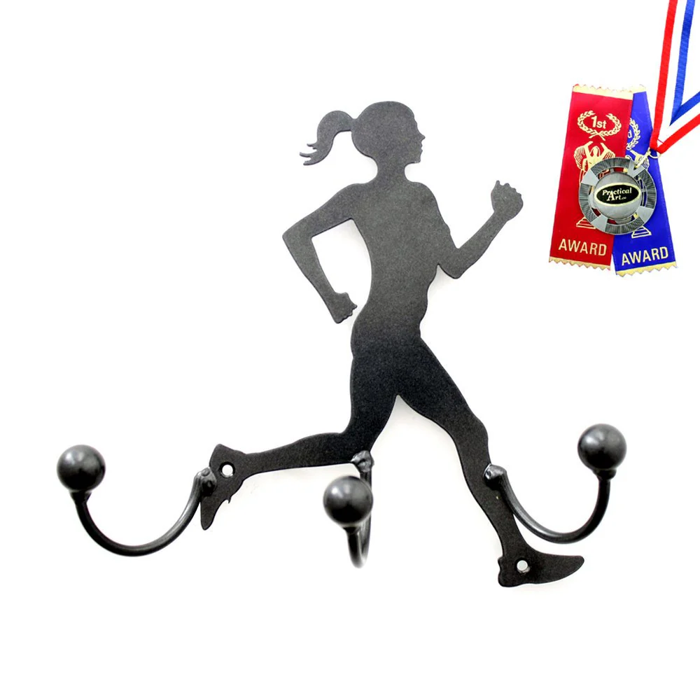 Runner Metal Wall Art Female Silhouette Award Holder Hooks: Running Coach Gift + Runners Medal Display Award Holders Made By Practical Art - Image 3