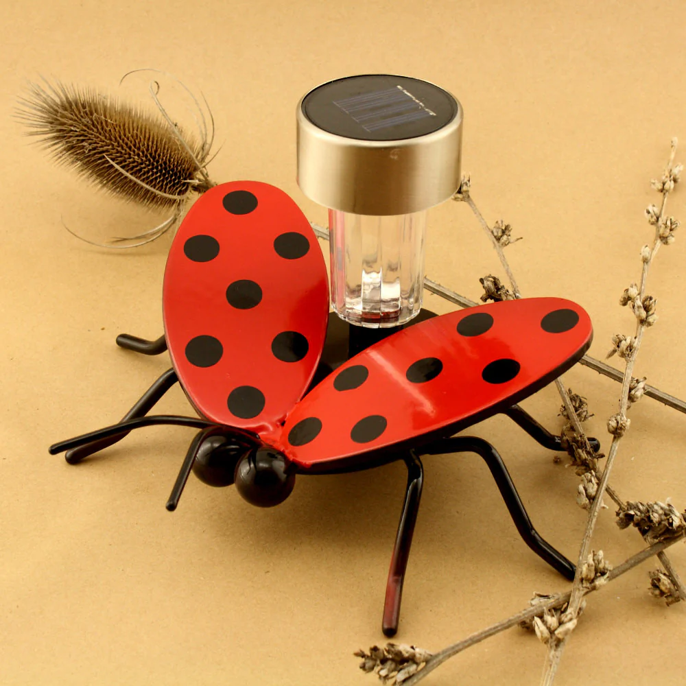 Metal Art Flying Lady Bugs Solar Light On A Garden Stake - Image 4