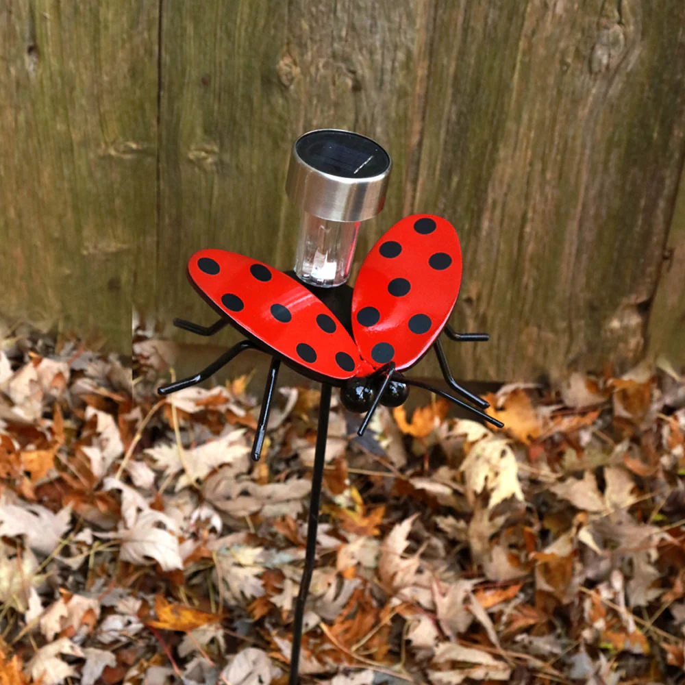 Metal Art Flying Lady Bugs Solar Light On A Garden Stake - Image 6