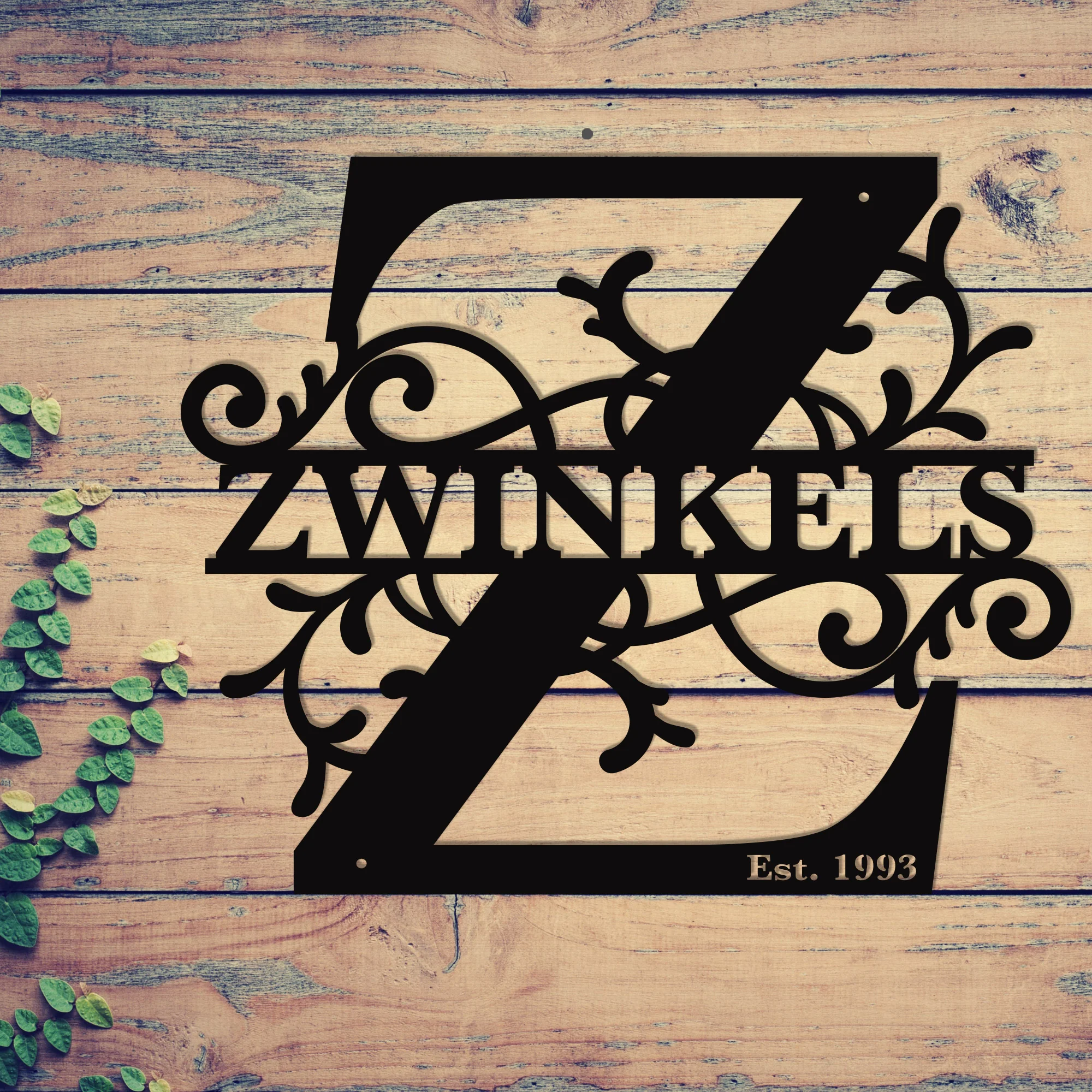 "Z" Personalized Split Letter Monogram - Family Name Metal Wall Art