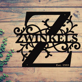"Z" Personalized Split Letter Monogram - Family Name Metal Wall Art - Image 2